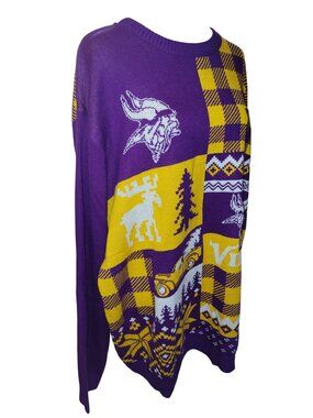 *NEW* Minnesota Vikings Sweater Adult XXL Purple Ugly Holiday Snow NFL FOCO NWT